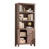 71 Inch Tall Bookcase, 5 Tier Farmhouse Bookshelf with Doors & Adjustable Shelf, Wooden Dispaly Cabinet,for Small Spaces Apartments, Brown - 3 of 4