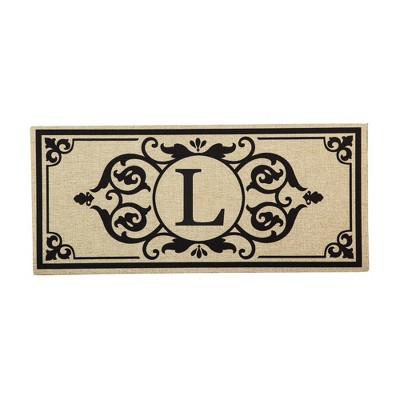 Evergreen Flag Cambridge Chic Letter L Monogram Burlap Sassafras Switch Mat - 22" Long x 10" High