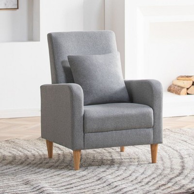 COLAMY Faux-Shearling Accent Chair with Pillow, Modern Comfy Armchair with Ergonomic Backrest and Padded Armrests