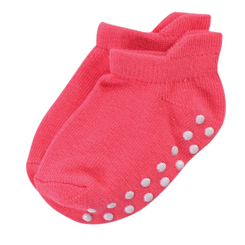 Touched by Nature Baby and Toddler Girl Organic Cotton Socks with Non-Skid Gripper for Fall Resistance, Solid Pink Coral, 4 of 11