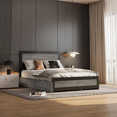 Storage Platform Bed: 4-Drawers & Charging Station, Headboard Included. Metal Slat Support - No Box Spring Needed.
