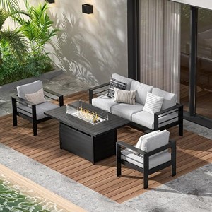 Aluminum Patio Furniture Set, 5 Piece Metal Outdoor Furniture Set with CSA Certified 54in Propane Gas Fire Pit Table - 1 of 1
