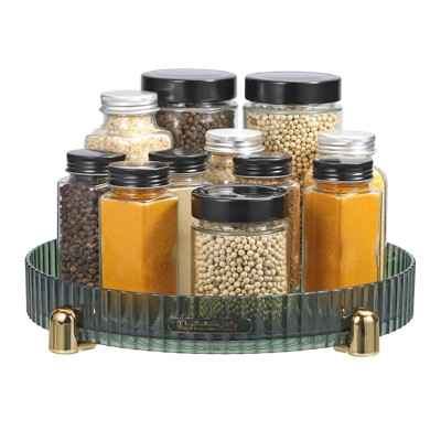 1pc Spice Jar Set Rack Glass Organizer Rotating Glass Seasoning