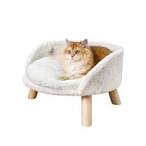 16-24" Elevated Pet Cat Sofa Chair Bed Round Small Dog Couch with Removable Waterproof Mat & Wooden Legs for Puppy Kitten Sleep - 1 of 4