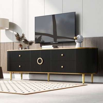 NicBex TV Stand for 80 Inch TV with Metal Legs and Handles,TV Entertainment Center with 4 Drawers and 1 Cabinet,TV Console Table for Living Room