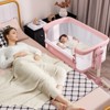 Safstar 3 in 1 Baby Bedside Bassinet w/Storage Basket, Universal Wheels, Adjustable Height, Mattress, Net & Portable Bag, Carriable Crib, Pink - 3 of 4