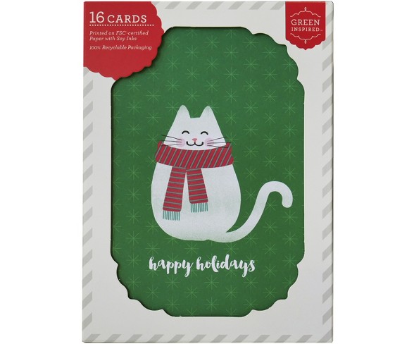16ct Green Inspired Cozy Kitty Holiday Boxed Cards