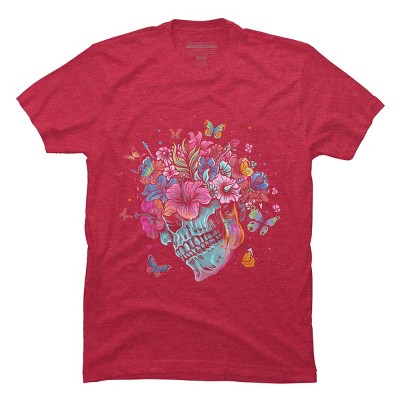 Men's Design By Humans Floral Butterfly Skull Funny Halloween Costume Hippie Flower By JeilJersey T-Shirt