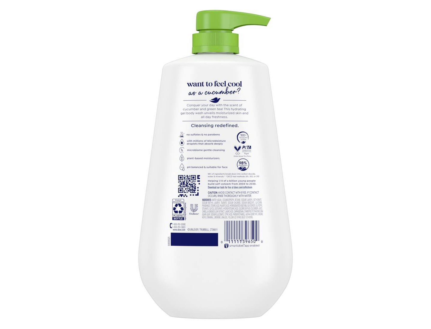 Гель для душа с дозатором Dove Beauty Refresh Cucumber & Green Tea, 30.6 fl oz, цвет: Зелёный — фото 2