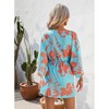 Womens V Neck Dress Front Button Down Duster V Neck Floral Mini Dress with Waist Drawstring Printed Flowy Robe Dress,Black - S - 2 of 4