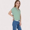 Anna-Kaci Women's V-Neck Short Sleeve Blouse with Rolled Cuffs and Soft Pleated Collar Detail - 3 of 4