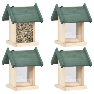 Munora - 4-Piece Firwood Bird Feeders Set - 7.5"W x 7.5"D x 9.8"H - Weather-Resistant Garden Bird Feeding Stations