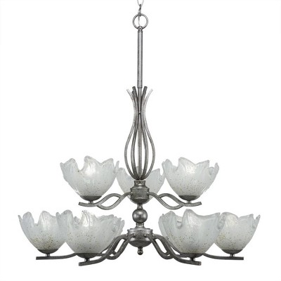 Toltec Lighting Revo 9 - Light Chandelier in  Aged Silver with 7" Gold Ice Shade