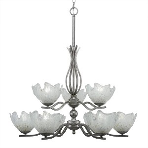 Toltec Lighting Revo 9 - Light Chandelier in  Aged Silver with 7" Gold Ice Shade - 1 of 1