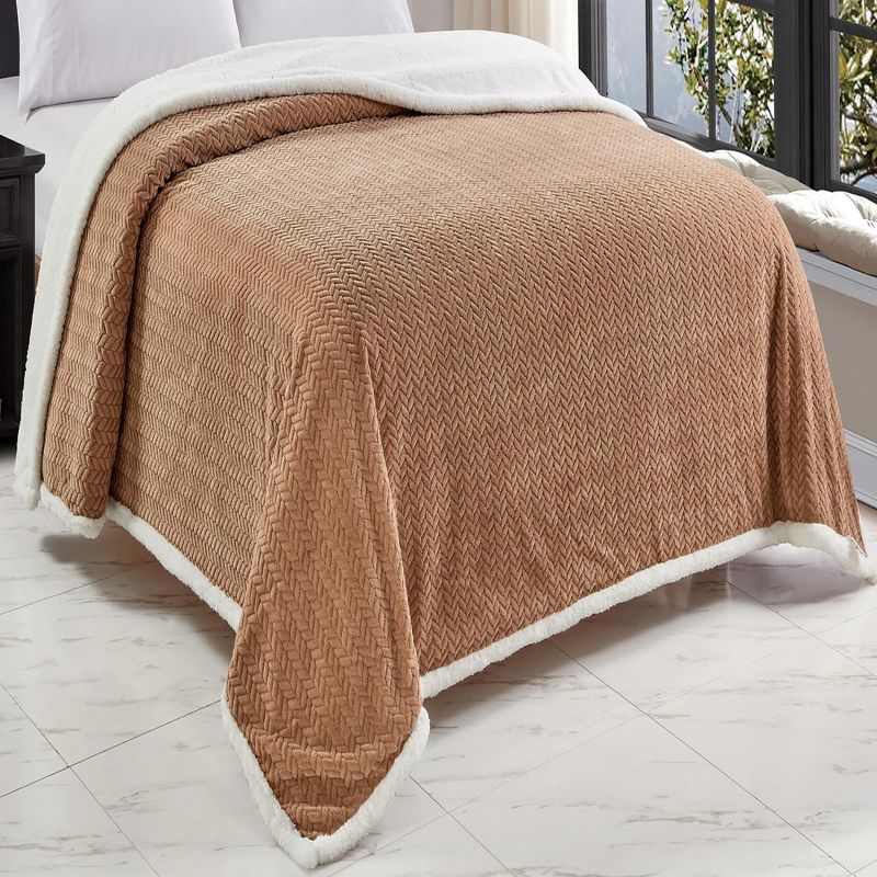 Jacquard Microplush Soft Premium Microplush Braided Blanket Taupe by Plazatex, 1 of 4