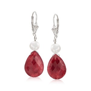 Ross-Simons 20.00 ct. t.w. Ruby and Cultured Pearl Drop Earrings in Sterling Silver - 1 of 3