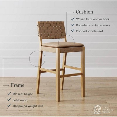 Cohen 24" Brown Faux Leather and Wood Bar Stools, Set of 2