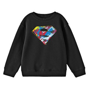 Superman Paint Splatter Logo Crew Neck Long Sleeve Boy's Black Sweatshirt - 1 of 2