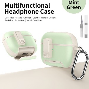 HTUTWOO for Airpods 4 Leather Case, All-Round Headphone Protective Cover, With Hidden Bracket, Magnetic Lock, Cleaning Kit for Man Women - 1 of 4