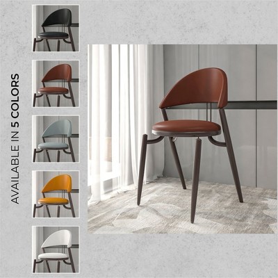 Venice Dark Brown Leather Upholstered Side Chair with Metal Legs
