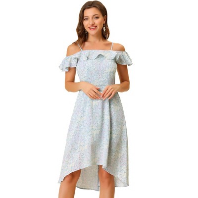Allegra K Women's Spaghetti Straps Ruffled Sleeves Asymmetrical High Low Floral Midi Sundresses