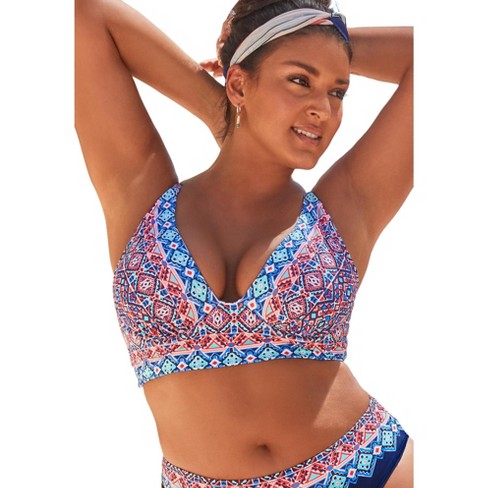 Swimsuits For All Women's Plus Size Synergy Longline Underwire Bikini Top -  14, Blue Boho : Target