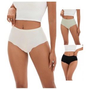INSPIRE CHIC 3 Pcs Women's High-Waisted Full-Coverage Underwear Wave Trim No Trace Briefs - 1 of 4