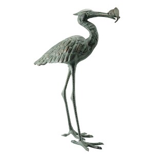 SPI Home Garden Single Crane Eating Fish – 26" Cast Iron Bird Sculpture, Nature-Inspired Outdoor Decor - 1 of 3