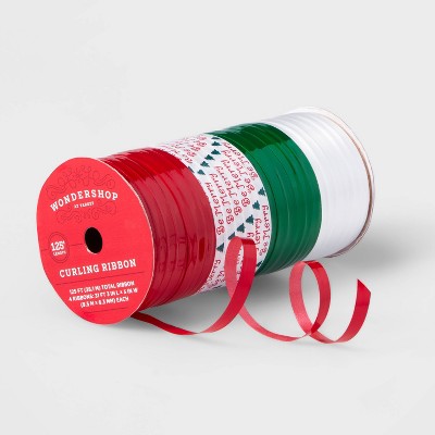 4 End Curl Ribbon Red/White/Green 125ft - Wondershop™