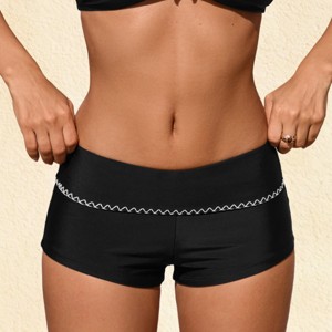 Women's Chic Black Swimsuit Bottoms with Geometric Trim Detail - Cupshe - 1 of 3