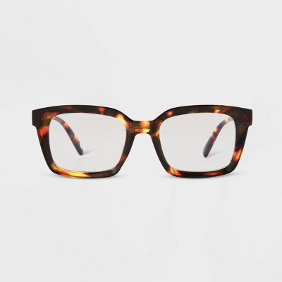 Women&#39;s Tortoise Print Shiny Plastic Rectangle Blue Light Filtering Glasses - Universal Thread&#8482; Dark Brown