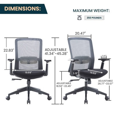 Gray Mesh Adjustable Task Chair with Swivel and Fabric Seat