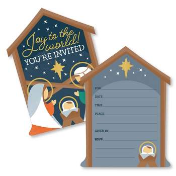Big Dot of Happiness Holy Nativity - Shaped Fill-In Invitations - Manger Scene Religious Christmas Invitation Cards with Envelopes - Set of 12