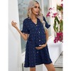 Maternity Swiss Dot Dress Summer V Neck Short Sleeve Button Down Mini Dress Baby Shower Photoshoot with Pockets - 4 of 4