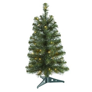 2ft. Green Artificial Christmas Tree with 35 LED Lights & 72 Branches – Petite Festive Holiday X-Mas Accent - 1 of 4