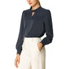 INSPIRE CHIC Women's Office Keyhole Elegant Stand Collar Long Sleeve Back Neck Button Blouse - 2 of 4