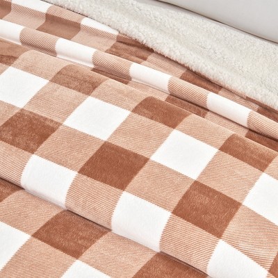 Terracotta Buffalo Check Fleece and Sherpa Reversible Throw Blanket