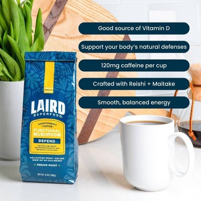 Laird Superfood Medium Roast Defend Functional Mushroom Ground Coffee - 12oz