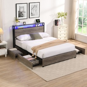 SEVOBAL Beds, Queen Size Storage Bed Frame with Charging Station and Headboard for Modern Bedroom Organization, Gray, 65"*17.3"*6.7" - 1 of 4