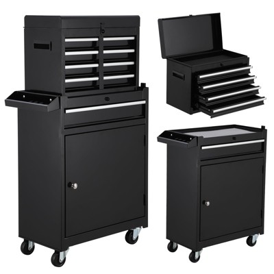 Tool Chest,8-Drawer Rolling Tool Storage Cabinet w/Detachable Top Tool Box,Lockable Wheels,Adjustable Shelf,Locking Mechanism for Garage,Workshop