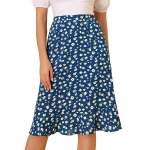 INSPIRE CHIC Women's Floral Ruffle Elastic High Waist Button Flowy Split Skirt - 1 of 4