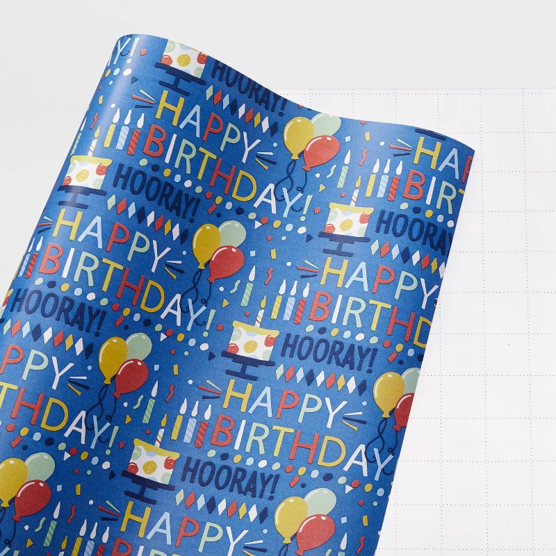 &#34;Happy Birthday&#34; Script and Balloons Gift Wrapping Paper Blue - Spritz&#8482;, 3 of 4