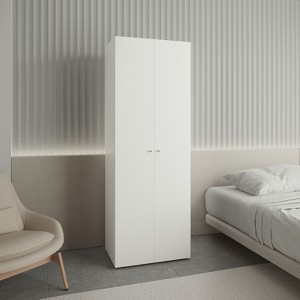 CAVINAS 2-Door Wardrobe Closet,Bedroom Armoires with Metal Hanging Rod,Fixed Storage Shelf,Closet Wardrobe for Small Bedrooms,Apartments - 1 of 4