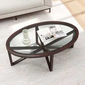 Coffee Table Living Room Coffee Table With Transparent Glass Top, Solid Wood Tripod, Heat Resistance And Wear Resistance Modern Coffee Table - 1 of 4