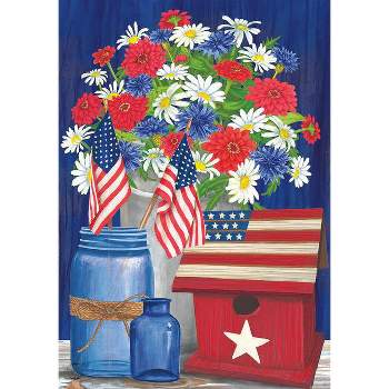 Red White and Blue Patriotic Garden Flag Floral 18" x 12.5" Briarwood Lane