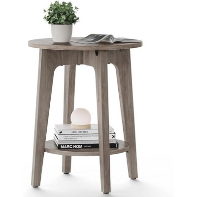 Simple Trending Small Round End Table with Lower Shelf Greige