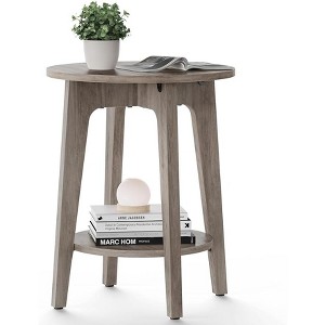 Simple Trending Small Round End Table with Lower Shelf Greige - 1 of 4