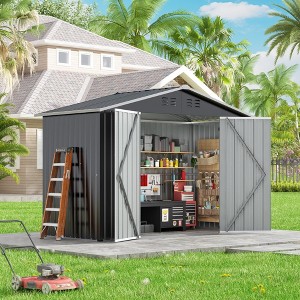 Sandinrayli 8 x 12 FT Outdoor Storage Shed, Large Metal Tool Sheds with Updated Frame Structure and Lockable Doors, Grey - 1 of 4