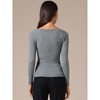 INSPIRE CHIC Women's V-Neck Knitted Ruched Button Decor Long Sleeve Slim Fit T-shirt - 4 of 4