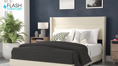 Charcoal Linen King Upholstered Platform Bed with Wingback Headboard